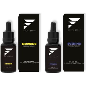 Fulvic Sport Duo - Morning & Evening | 2x 30 ml Sportsupplement - Natuurlijk Fulvinezuur Supplement | Ondersteunt bij optimale prestaties gedurende de dag - Fulvic Mineral Complex – Vegan Supplement - Suikervrij - Allergeenvrij