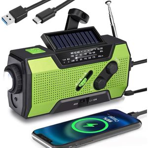 OIMG Draagbare noodradio - Noodradio - 2000 mAh - Radio Met Accu Batterij Voor Noodsituaties - Powerbank Zonneenergie - Zaklamp - Powerbank - USB-C kabel - Voor Rampen/Camping - Draagbare - Groen