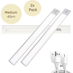 Boscer Led Lamp - 40 CM - 2-Pack - Bewegingssensor - Lichtsensor - Magnetisch - USB-C Oplaadbaar - Trapverlichting - Keukenlamp - Nachtlamp - LED Strip
