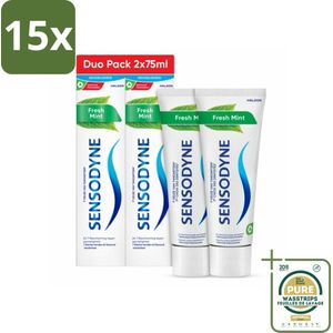 15 x Sensodyne - Tandpasta - Fresh Mint - Frisse Munt - Duopack - 2 x 75 ml - Grootverpakking - Gevoelige Tanden - Tandpasta - Frisse Munt - Fluoride - Tandplak
