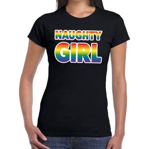 Naughty girl gay pride t-shirt zwart met regenboog tekst voor dames -  Gay pride/LGBT kleding XL