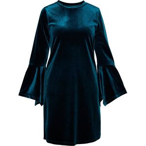 Usha - Cocktailjurk - Petrol - Fluweel/Nicky Velours - Korte Lengte - Lange Mouw