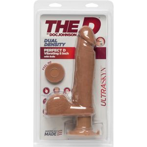 Doc Johnson Perfect D - Vibrerende Realistische ULTRASKYN Dildo met Ballen - 20 cm tan