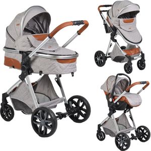 Cangaroo Alma Light Grey Silver 3-in-1 Combi Kinderwagen incl. Autostoel