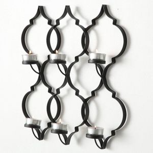 Wand decoratie - Waxine houder - 40x30cm - Zwart - Metaal - incl 6 glas