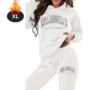 Nivard Joggingpak - Huispak - Volwassenen - Trainingspak - Comfortabel - Joggingsbroek - Tracksuit - Dames - Winter - Wit - XL