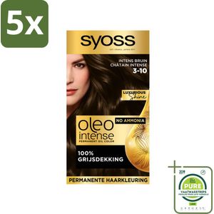 5 x SYOSS - Oleo Intense 3-10 - Haarverf - Permanente Haarkleuring - Intense Bruin - Langdurige Kleur - Grootverpakking - Permanente Haarkleuring - Haarkleur - Bruin Haar - Grijsdekking - Ammoniakvrij