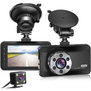 Dual Dashcam - Dashcam Voor Auto 1080p Full HD - Voor en Achter Camera Met 3-inch Lcd-Display – Auto Camera Met Bewegingsdetectie - Nachtzicht - Versnellingssensor