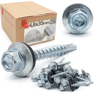 LUN FIX - Schroef EPDM 4,8x35 verzinkt - waterdichte bevestiging - Verzinkt - 25 stuks