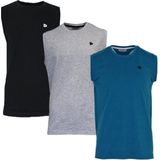 Donnay - Stan - T-shirt zonder Mouw - Zwart/Grey-marl/Petrol - 3-Pack