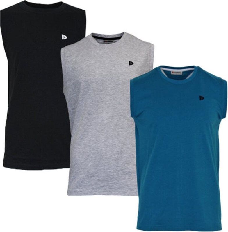 Donnay - Stan - T-shirt zonder Mouw - Zwart/Grey-marl/Petrol - 3-Pack