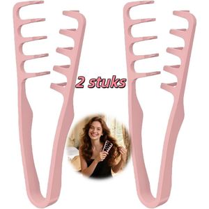 2 stuks - Haarstylingkam - grove textuurkam - geschikt voor naar achteren gekamde kapsels, kam voor pluizig haar 19x9cm (roze)