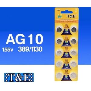 20 Stuks Batterijen AG10 Alkaline / knoopcel batterij / ook genoemd alsOok bekend als: AG10, LR54, LR-1130, G10A, V10GA, KA54, 189-1, RW89, L1131, GP89A, 189, 389A, 390A, AG10, D189, LR1130W, CX189