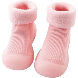 Fleece anti-slip babyschoentjes - Soksloffen - Eerste loopschoentjes van Baby-Slofje - Effen roze - maat 20/21