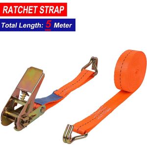 4 stuks 800 kg 5 m ratels, sjorbanden met J-haak, spanriem 25 mm breed voor gazonuitrusting, verhuisapparatuur, motorfiets, bagage