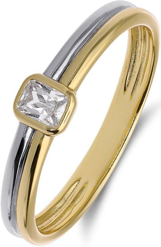 Lucardi - Dames Zilveren Bicolor Ring - 925 Zilver - Zilver- en Goudkleurig - 17 / 53 mm