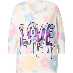 MIAMODA MIAMODA - Dames - Trui oversized bloemen glanzend statement - Sneeuwwit - Maat 46+