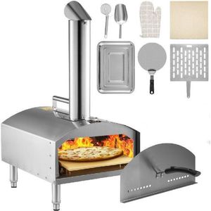 Happyment Pizza Oven Buiten - Steenoven - Houtgestookte Pizza Oven Tot 230ºC - Pizzasteen - Inclusief Pizzaspatel