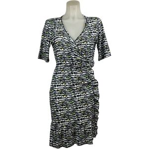 Angelle Milan ��– Travelkleding voor dames – Zebra Geel Groen Blauwe Lange Mouw OverslagJurk – Ademend – Kreukherstellend – Duurzame jurk - In 4 maten - Maat XL