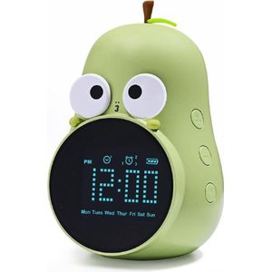 Slaaptrainer - Peervorm - Kinderwekker - Groen - 3 Alarmen - 6 Muziekjes - LED Digitaal Display - Timingfunctie - USB Oplaadbaar - Regelbaar Schermhelderheid - Siliconen