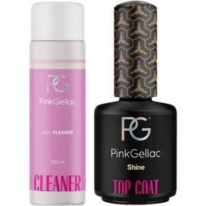 Pink Gellac Manicure Set - Essential Voordeelbundel met Nail Cleaner 100ml en Top Coat Shine 15ml - Nagel Onvetter voor voor en na de Manicure - Top Coat Gellak voor een Glanzende Finish - Manicureset voor Thuis