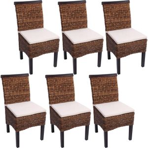 Cosmo Casa - 6-Delige Eetkamerstoelenset - Wicker Stoelen met Kussen - Donker