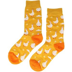 Sokken Katoen - Eenden Print - Geel Wit - Maat 36-43