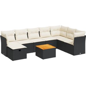 vidaXL - 9-delige - Loungeset - met - kussens - poly - rattan - zwart
