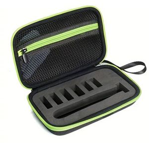 Luxe Reisetui voor Philips OneBlade – Hard Case Opbergdoos met Rits en Foam Inzet – Beschermhoes Geschikt voor QP2520/70/90 – Compact, Duurzaam en Stootvast – Reisetui Zwart met Groene Rits