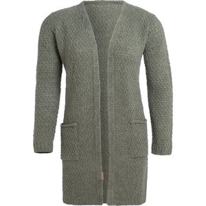 Knit Factory Luna Gebreid Vest Urban Green - Gebreide dames cardigan - Middellang vest reikend tot boven de knie - Groen damesvest gemaakt uit 30% wol en 70% acryl - 40/42 - Met steekzakken