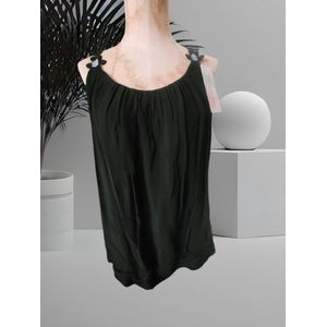 Dames top met bloembandjes zwart One size 38 t/m 44