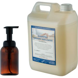 Zeepdispenser 300 ml amber bruin hervulbaar + 5 liter Shampoo Creamy Wellness navulling