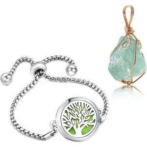 Provento - Aromatherapie armband met levensboom design en groene Aventurijn kristal, ideaal cadeau