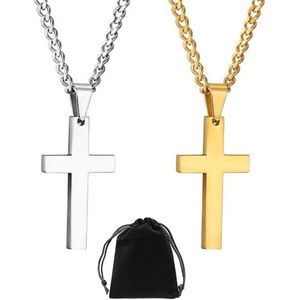 Kruiskettingen set - zwart fluwelen zakje - roestvrij staal - goud & zilver - modeaccessoires - kerstcadeaus