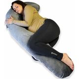 Ella® Zwangerschapskussen XXL J-vorm - Zijslaapkussen - Lichaamskussen - Voedingskussen - Body Pillow - 155cm - Afneembare Minky Fleece Hoes - Grijs
