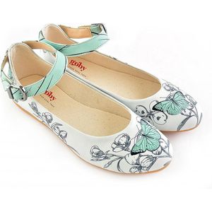 GOBY - Bloemen en Vlinders - Ballerinas - Flats - Hoge kwaliteit - Handmade - Meisjesprint - Maat 37
