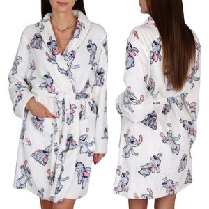 DISNEY Stitch Wit, DAMES badjas met ceintuur, WARME ochtendjas met zakken, Zachte kamerjas
