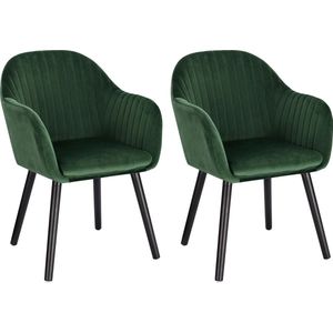 Set van 2 Stoelen - Luxe Eetkamerstoel - Eetkamerstoelen - 2 stoelen - Moderne look - Groen - Velvet