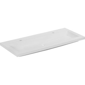 Saqu Straight Wastafel mineraalmarmer 120,5x51,5cm 1 bak 2 kraangaten mat wit
