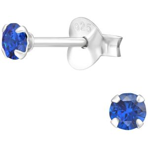Joy|S - Zilveren oorbellen rond - 3 mm - zirkonia montana blauw - oorknopjes