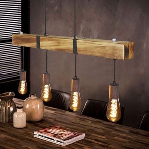 NETTLIFE Hanglamp hout - Vintage- 4 x E27 - 80CM - houten balk woonkamer lampen voor eetkamer keuken bar restaurant - max. 25 W