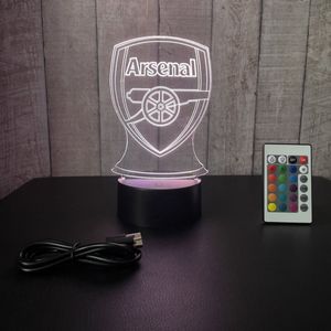 Klarigo®️ Nachtlamp – 3D LED Lamp Illusie – 16 Kleuren – Bureaulamp – Arsenal London - Voetbal – Nachtlampje Kinderen – Creative lamp - Afstandsbediening