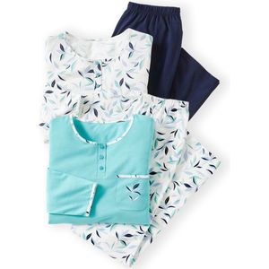 Damart - Set van 2 pyjama's van zuiver gekamd jersey katoen - Dames - Blauw - 42-44 (M)