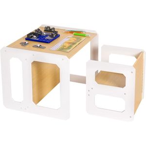 JGS® - Veelzijdige Kindermeubelset 3-in-1: Kindertafel, Omkeerbare Kruk en Kinderbank - Natuurlijke Kleur -