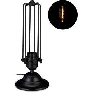 Relaxdays tafellamp industrieel - draadlamp - E27 fitting - nachtlampje - zwart