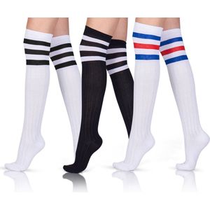 Kniesokken | GoWith | Sportsokken | Dij hoge overknee lange sokken | Katoen | voor dames | Cadeau sokken | 3 paar