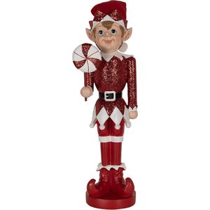 Clayre & Eef Kerstdecoratie Beeld Elf 59 cm Rood Polyresin