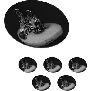 Onderzetters voor glazen - Rond - Zebra - Schilderij - Zwart - Wit - 10x10 cm - Glasonderzetters - 6 stuks