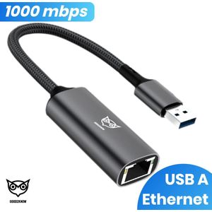Good2Know Ethernet adapter USB-A - Rj45 - USB A 3.0 naar Ethernet adapter - Internet adapter - 20CM - Aluminium behuizing
