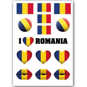 GlittersXL - Temporary Tattoo Roemenië / Romania (A5 formaat) [Neptattoo - Tijdelijke tatoeage smink schmink versiering - Nep Fake Tattoos - Water overdraagbare festival sticker glitter - Volwassenen Kinderen Jongen Meisje WK, World Cup, Voetbal